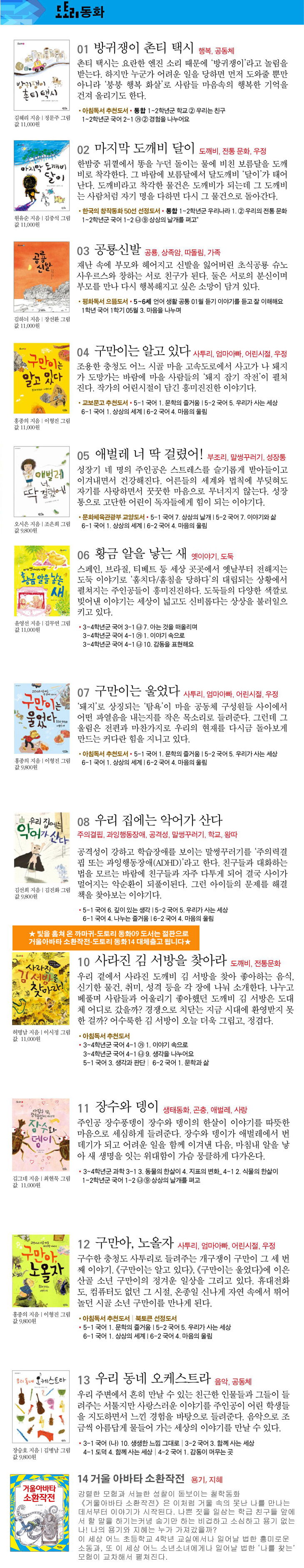 초등 중학년 도토리 동화책 시리즈 세트(전13권)/구만이.사라진김서방.우리동네오케스트라.장수와뎅이 외 - 예스24